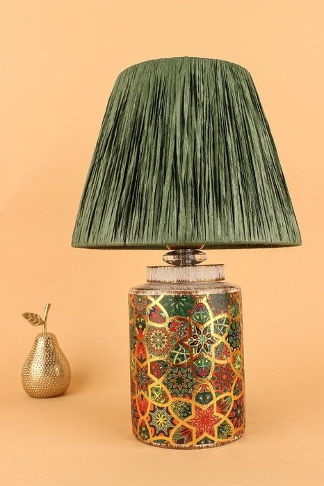 Opviq Lámpara de mesa YL683 verde con tapa de rafia